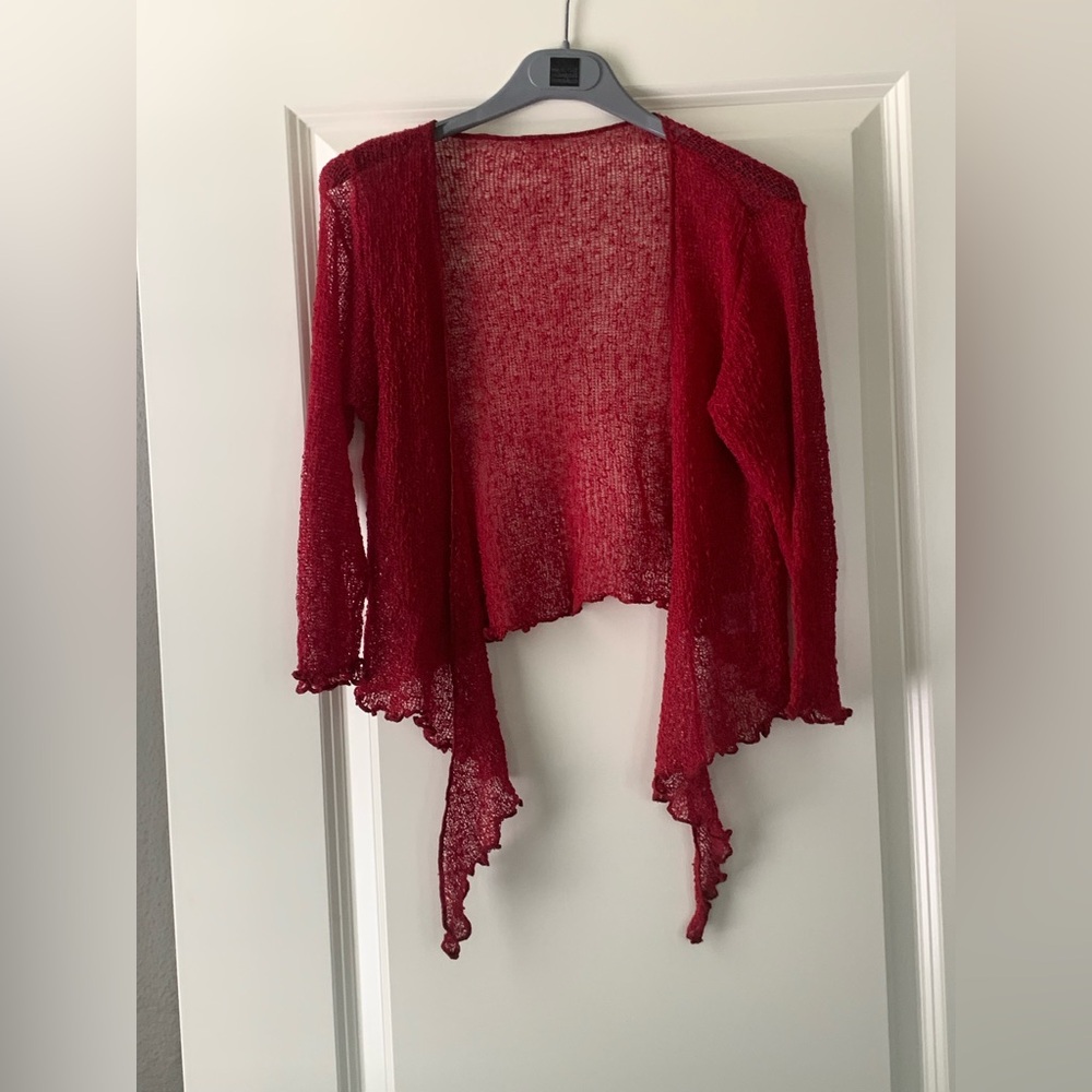 Red Rayon Knit Tie-Front Women's Shrug, O/S, by Lost River